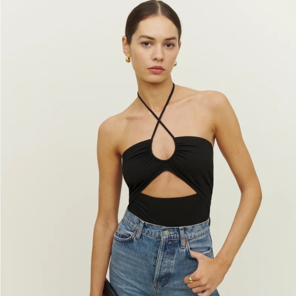 Reformation Black Cutout Halter Tank - Picture 1 of 5
